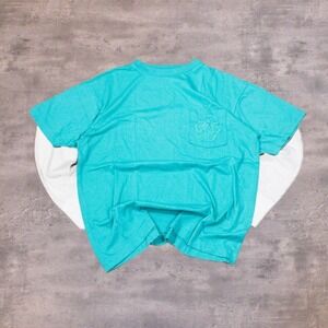 Vintage VTG 1990's Flower Pocket Boxy Cropped Single Stitch Teal T-Shirt